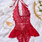 Sexy Hollow Lace See-through Suspenders Open Crotch One-piece Pajamas