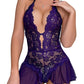 Sexy Hollow Lace See-through Suspenders Open Crotch One-piece Pajamas