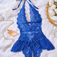 Sexy Hollow Lace See-through Suspenders Open Crotch One-piece Pajamas