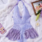 Sexy Hollow Lace See-through Suspenders Open Crotch One-piece Pajamas