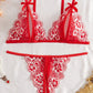 Sexy Floral Lace Exposed Breast Bra and Crotchless Thong Panty Set