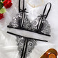 Sexy Floral Lace Exposed Breast Bra and Crotchless Thong Panty Set
