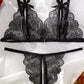 Sexy Floral Lace Exposed Breast Bra and Crotchless Thong Panty Set