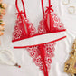Sexy Floral Lace Exposed Breast Bra and Crotchless Thong Panty Set