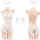 Sexy Bunny Girl Open Crotch See-through Lace Bodysuit Set