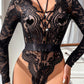 Sexy Deep V Mesh Transparent Backless Hollow Long-sleeved Open Crotch One-piece Pajamas