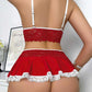 Deep V Sexy Lace Milk Silk Splicing with Stockings Pajamas Set