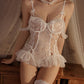 Sexy Lace Deep V Steel Ring Gathered Hollow Open Crotch One-piece Pajamas