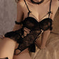 Sexy Lace Deep V Steel Ring Gathered Hollow Open Crotch One-piece Pajamas