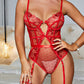 Sexy Flower Embroidered Polka Dot Mesh Sheer Garter Bodysuit