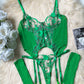 Sexy Mesh Flower Embroidered See-through Suit