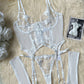 Sexy Mesh Flower Embroidered See-through Suit