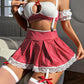 Sexy Colorblock Mini Plaid Skirt Uniform Suit