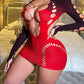 Sexy Fishnet Long-sleeved Backless Hollow Stretch Hip Dress