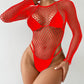 Sexy Fishnet Hollow Long-sleeved Round Neck Bodysuit