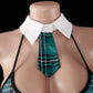 Sexy Cosplay Plaid Hollow Bodysuit Set