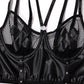 Sexy PU Leather Fishnet See-through Pajamas Set