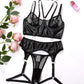 Sexy PU Leather Fishnet See-through Pajamas Set