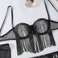Sexy Lace See-through Tassel Hollow Underwear Set