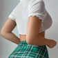 Sexy Uniform Top Plaid Slit Skirt Thong Fun Set