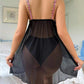 Sexy Mesh Deep V Flower Suspenders Bow Slit Nightdress Set