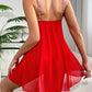 Sexy Mesh Deep V Flower Suspenders Bow Slit Nightdress Set
