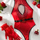 Diamond Print Mesh Splicing Hollow Halter Neck Sexy Bodysuit