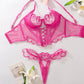 Heart Embroidered See-Through Cross Strap Sexy Shaping Underwear Set