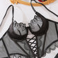 Heart Embroidered See-Through Cross Strap Sexy Shaping Underwear Set