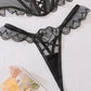 Heart Embroidered See-Through Cross Strap Sexy Shaping Underwear Set