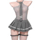 Sexy Schoolgirl Uniform Fishnet Pleated Skirt Pajamas with Stockings Set
