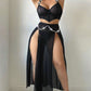 Sexy See-through Mesh High-slit Long Skirt Pajama Set