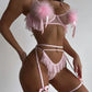 Plush Ball Pleated Skirt See-through Mesh Sexy Underwear Set