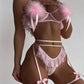 Plush Ball Pleated Skirt See-through Mesh Sexy Underwear Set