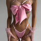 Bowknot Hollow Sexy Three-piece Suit with Steel Ring