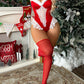 Christmas Cosplay Uniform Lace Paneling with Fishnet Stockings Sexy Bodysuit Set