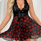 Deep V Halterneck Lace Sexy Mesh Halloween Christmas Print Nightdress