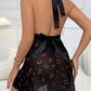 Deep V Halterneck Lace Sexy Mesh Halloween Christmas Print Nightdress