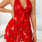 Deep V Halterneck Lace Sexy Mesh Halloween Christmas Print Nightdress