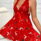 Deep V Halterneck Lace Sexy Mesh Halloween Christmas Print Nightdress