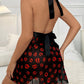 Deep V Halterneck Lace Sexy Mesh Halloween Christmas Print Nightdress