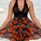 Deep V Halterneck Lace Sexy Mesh Halloween Christmas Print Nightdress