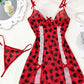 Christmas Lace Bow V-Neck Suspender Nightdress