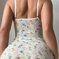 Sexy Lace Mesh Flower Print Suspender Nightdress
