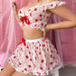Strawberry Print Sexy Cute Mesh Pajama Skirt Set