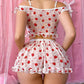 Strawberry Print Sexy Cute Mesh Pajama Skirt Set