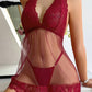 Sexy Deep V See-Through Mesh Lace Halter Neck Nightdress Set