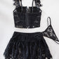 Sexy PU Leather Stitching Lace See-through Strappy Lingerie Set