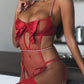 Christmas Hot Diamond Mesh See-through Stitching Red Bow Sexy Bodysuit