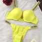 Sparkling Diamond Wide Strap Letter Rhinestone Sexy Push-Up Bra Set